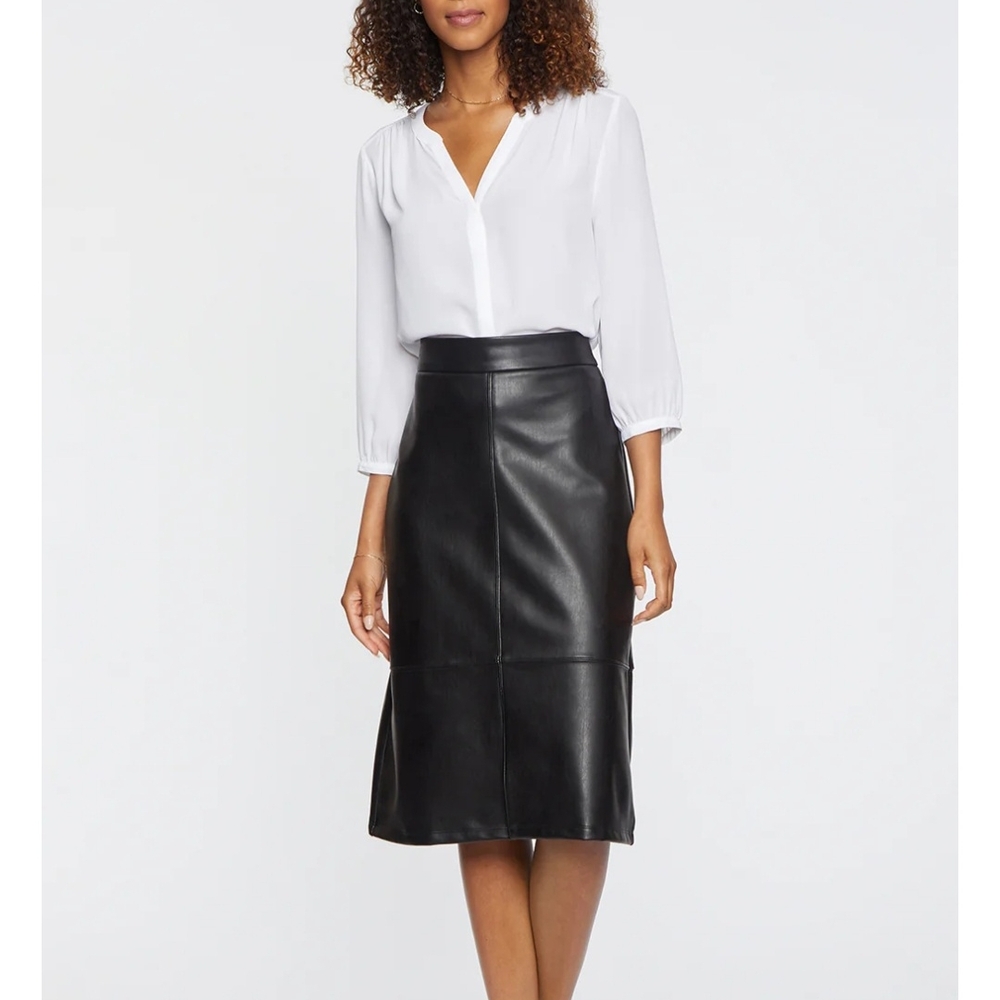 NYDJ Black Midi A Line Skirt Sz 14 Vegan Leather NWT